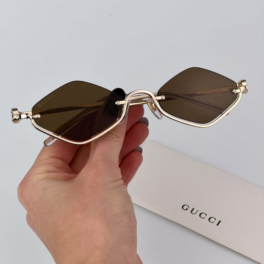 Gucci Gg1604s 002 Brand New Sunglasses Gold Brown Geometric Women